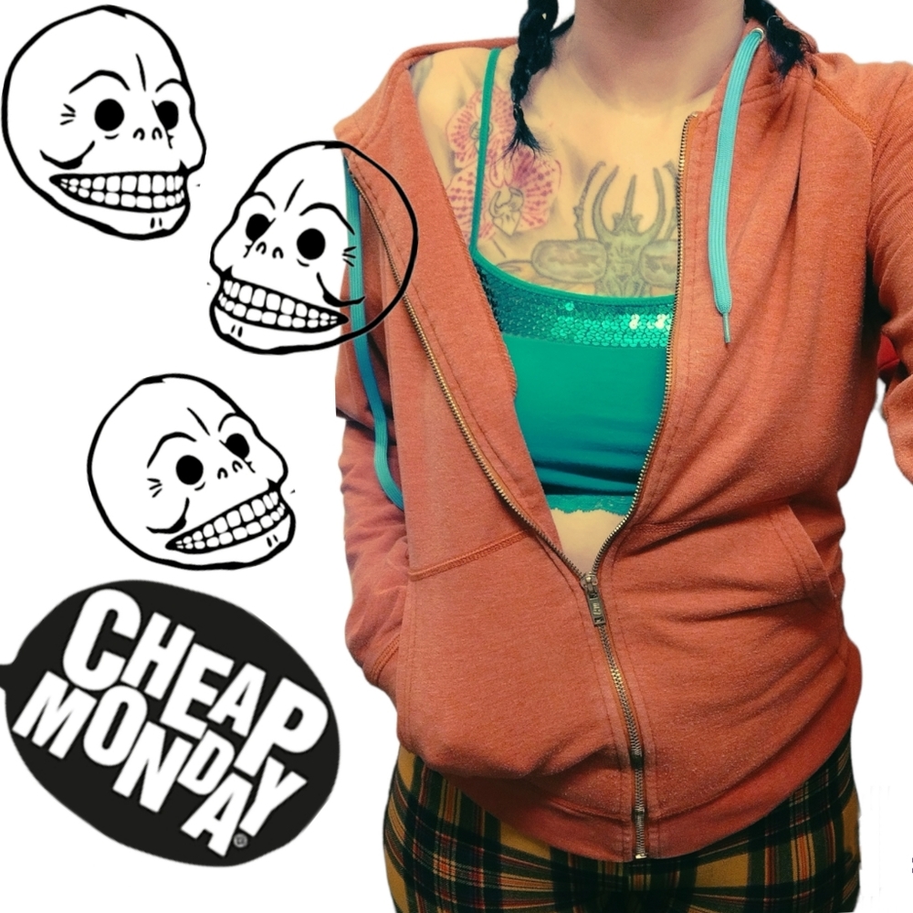 Cheap Monday | Leon Zip Hoodie in Faded Orange Grunge | Men's Small